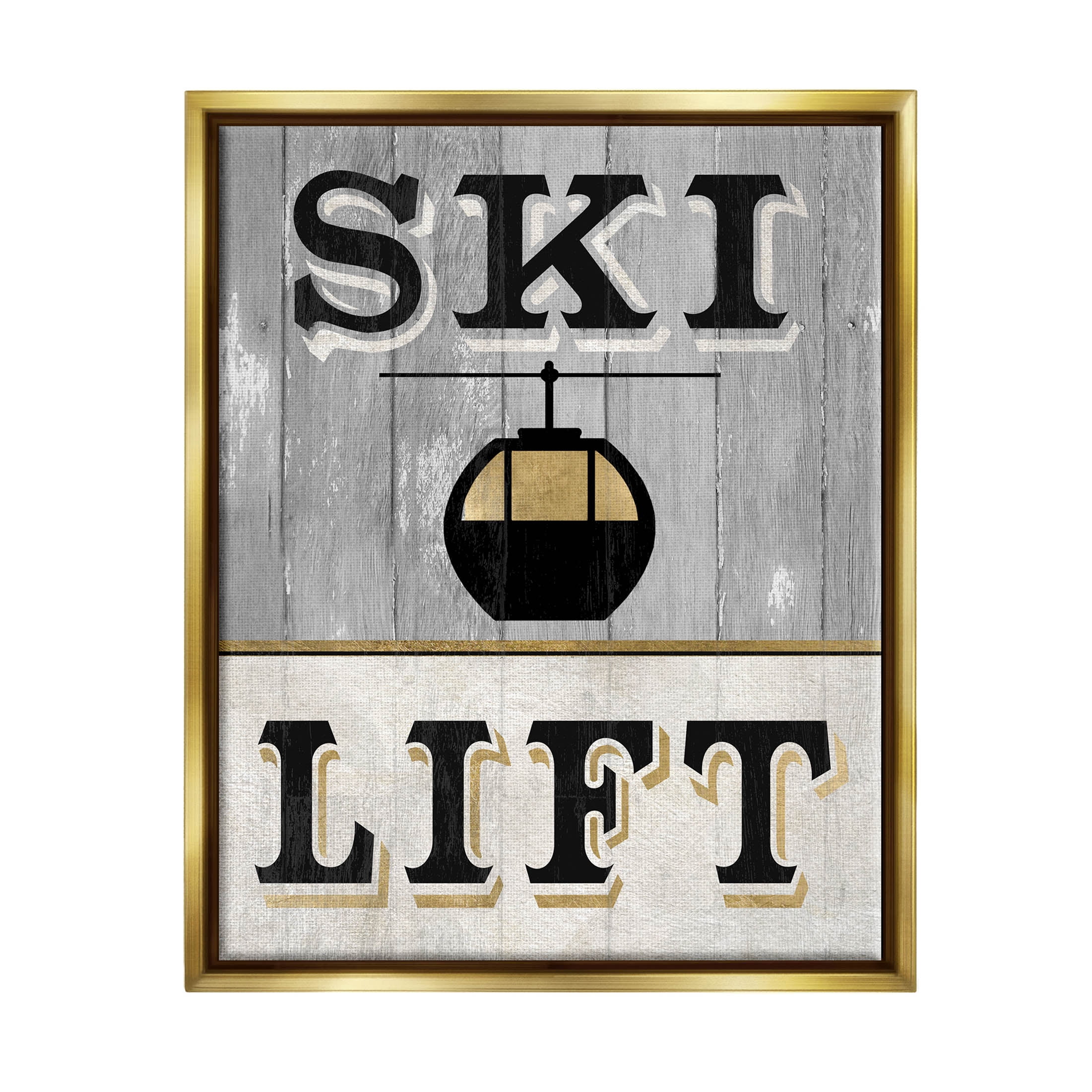 Stupell Industries Ski Lift Winter Sports Graphic Art Metallic Gold Floating Framed Canvas Print Wall Art, Design by Livi Finn