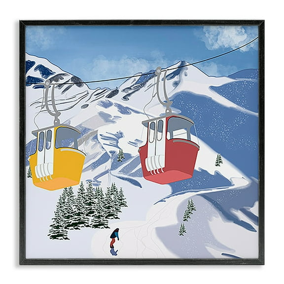 Stupell Industries Ski Lift over Vast Mountain Sports Painting Black Framed Art Print Wall Art, 24 x 24