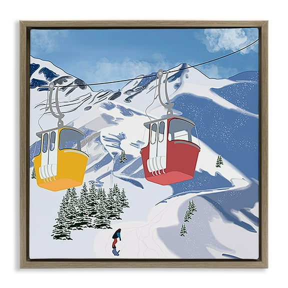 Stupell Industries Ski Lift over Vast Mountain Sports Painting Brown Floater Framed Canvas Art Print Wall Art, 18 x 18