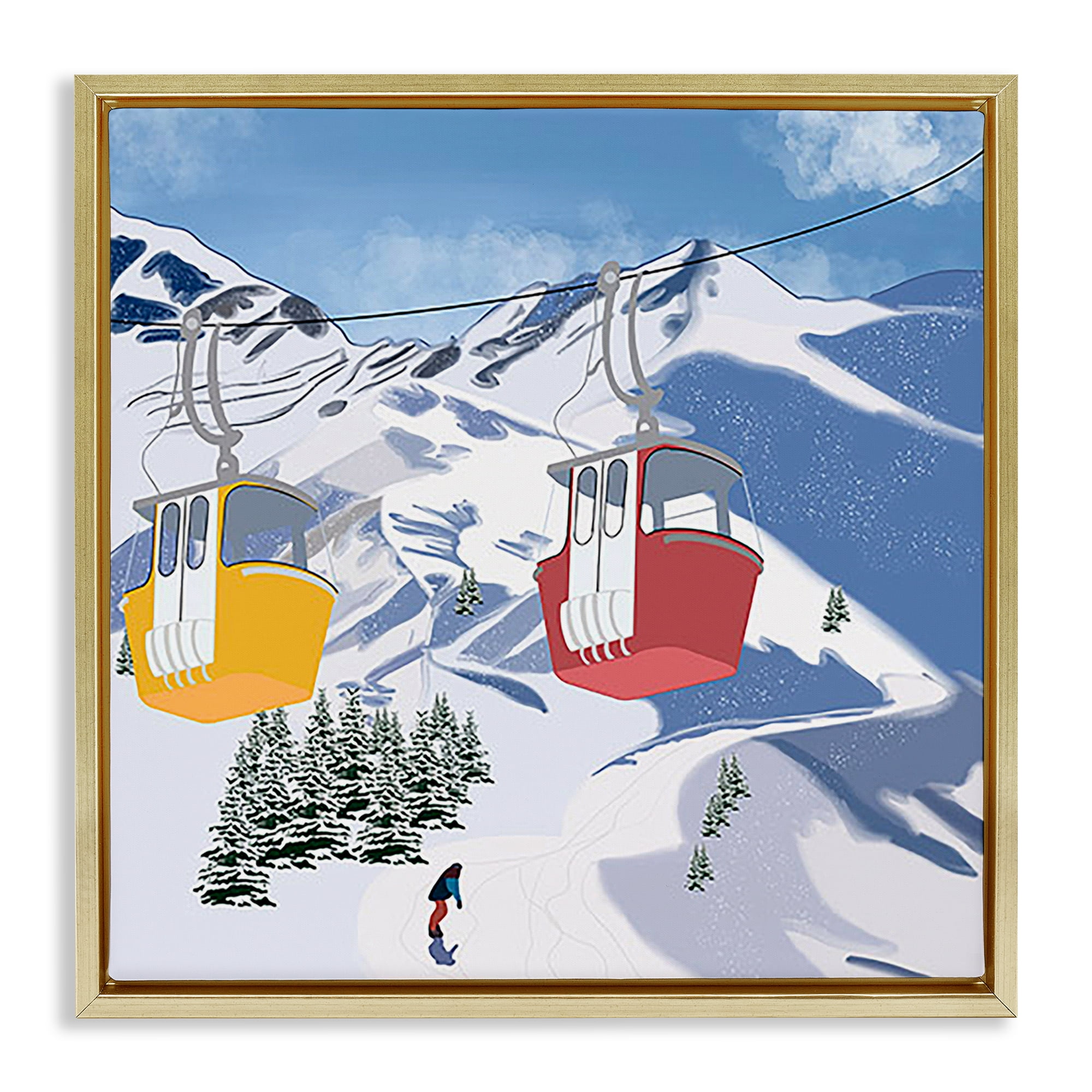 Stupell Industries Ski Lift over Vast Mountain Sports Painting Gold Floater Framed Canvas Art Print Wall Art, 18 x 18