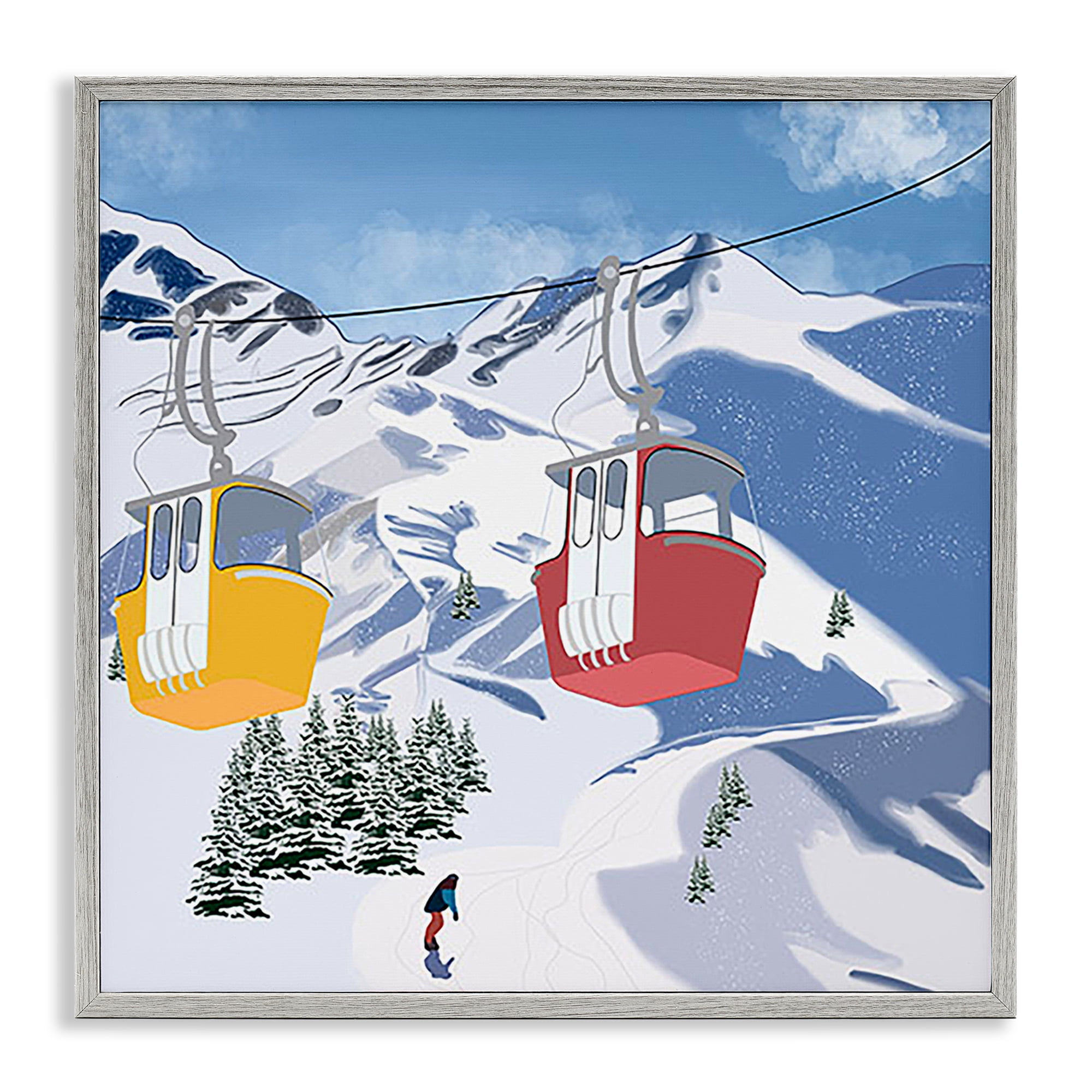 Stupell Industries Ski Lift over Vast Mountain Sports Painting Gray Framed Art Print Wall Art, 17 x 17