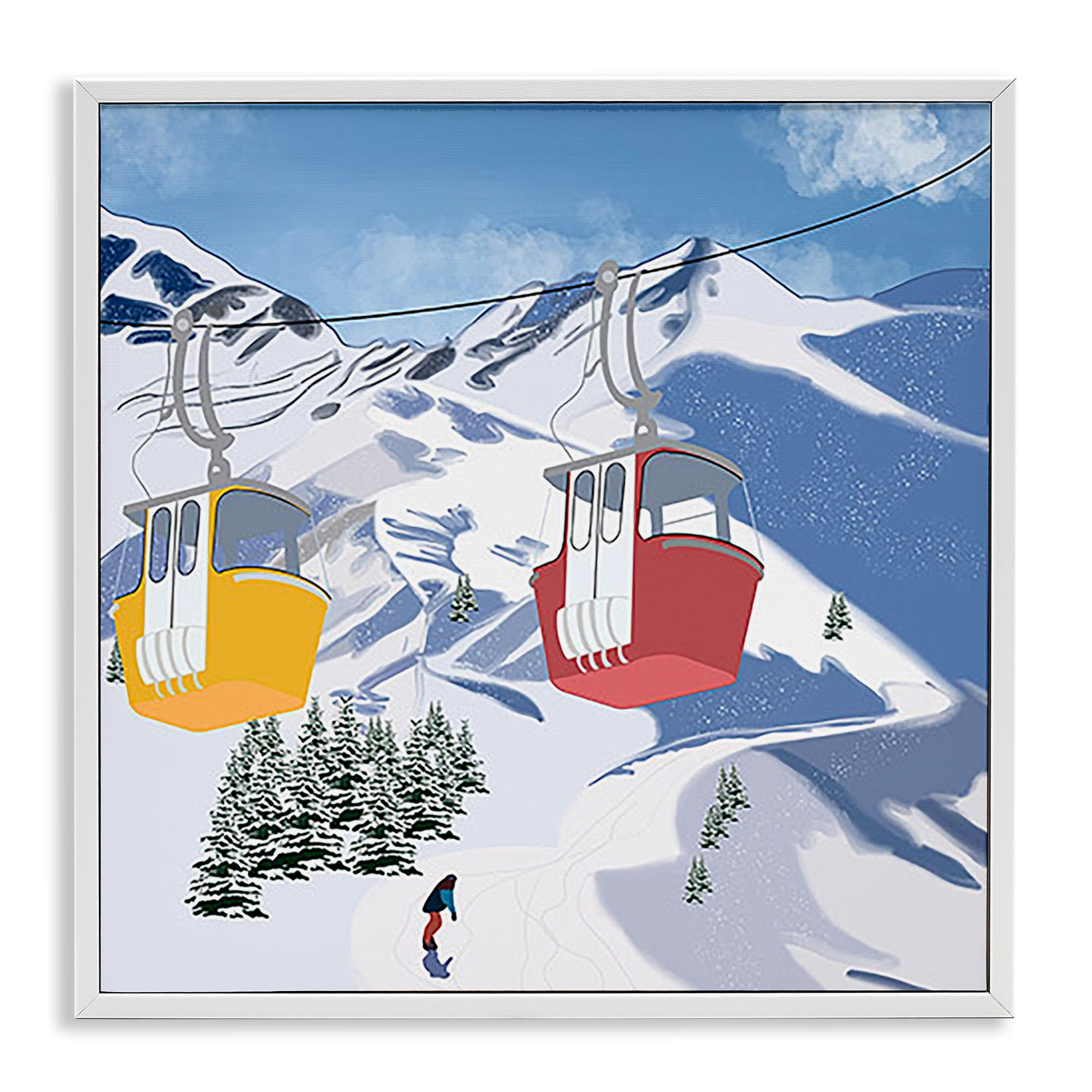 Stupell Industries Ski Lift over Vast Mountain Sports Painting White Framed Art Print Wall Art, 24 x 24
