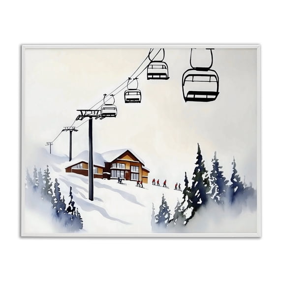 Stupell Industries Rustic Lodge Ski Lodge Lift Scenery White Framed Giclee Art, 20 x 16, by Arlington Prints