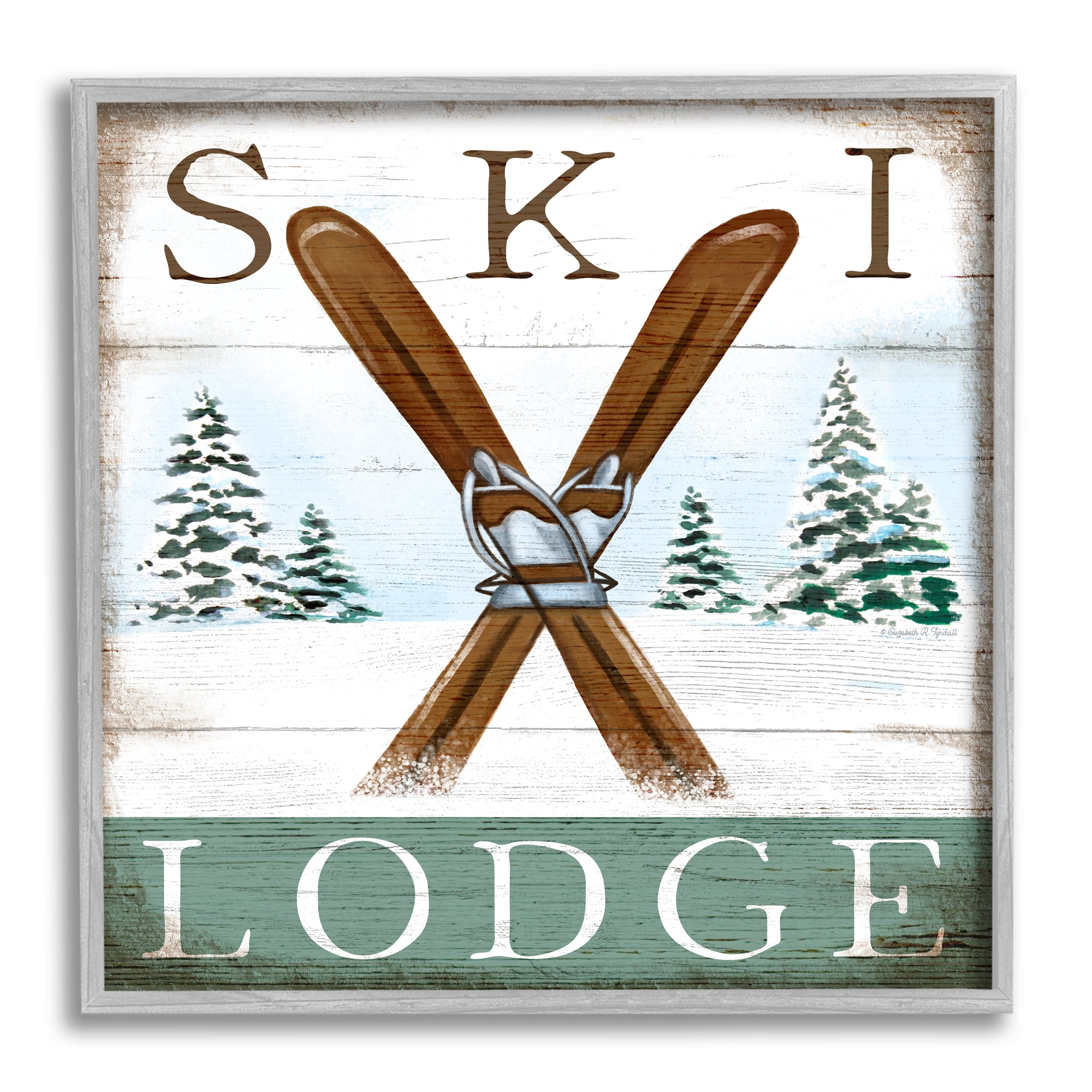 Stupell Industries Ski Lodge Rustic Cabin Sign Snowy Tree Forest, 12 x 12, Design by Elizabeth Tyndall