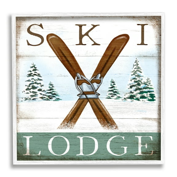 Stupell Industries Ski Lodge Rustic Cabin Sign Snowy Tree Forest, 24 x 24, Design by Elizabeth Tyndall