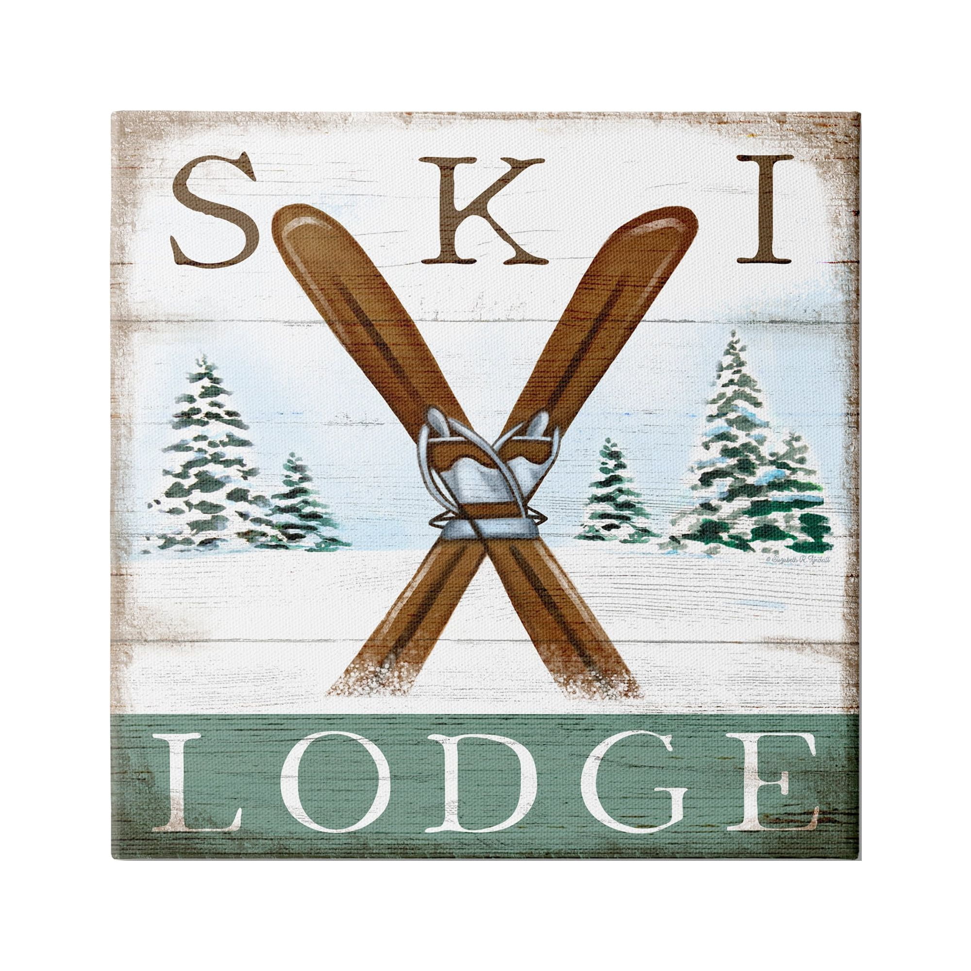 Stupell Industries Ski Lodge Rustic Cabin Sign Snowy Tree Forest, 24 x 24, Design by Elizabeth Tyndall