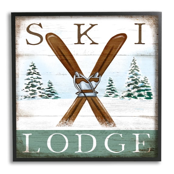Stupell Industries Ski Lodge Rustic Cabin Sign Snowy Tree Forest, 24 x 24, Design by Elizabeth Tyndall