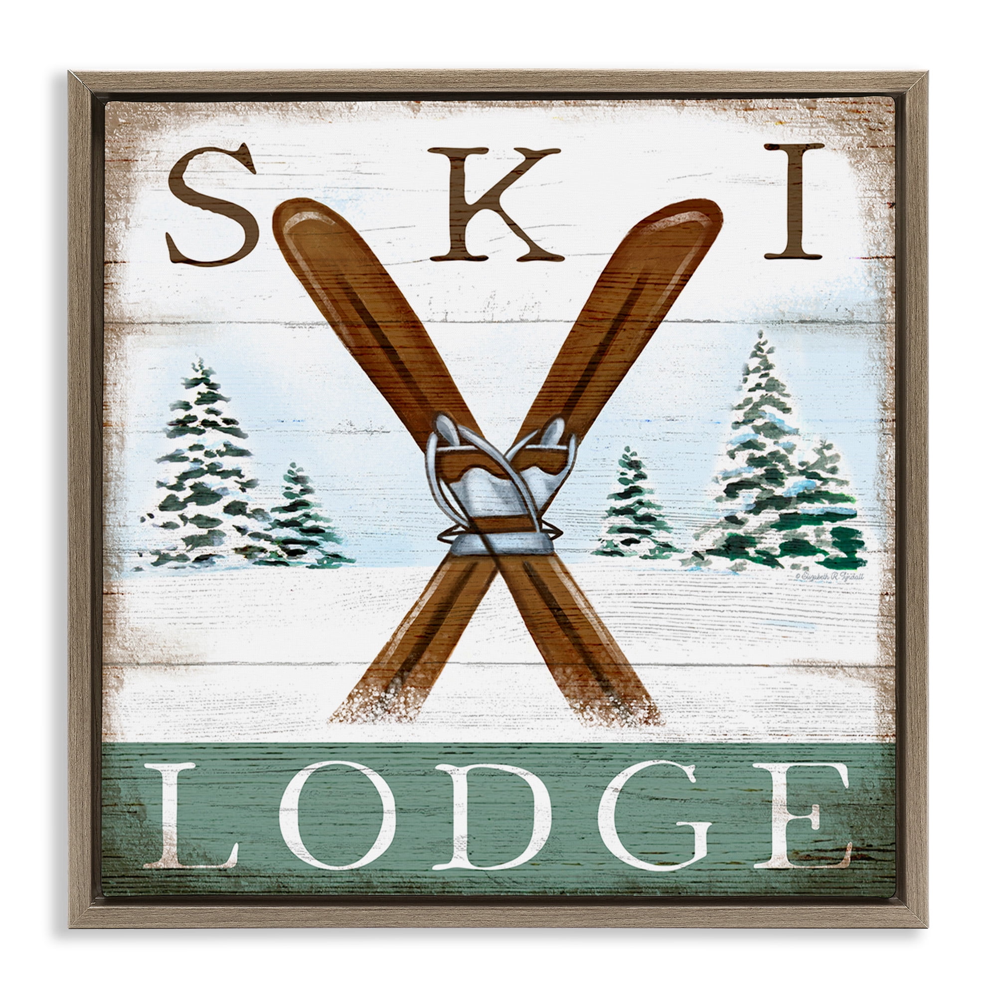 Stupell Industries Ski Lodge Rustic Cabin Sign Sports Painting Brown