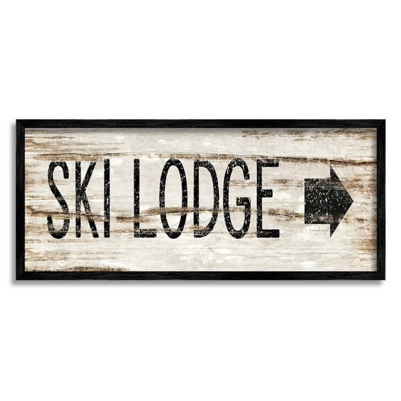 Stupell Industries Ski Lodge Rustic Sign Graphic Art Black Framed Art Print Wall Art, Design by Jennifer Pugh