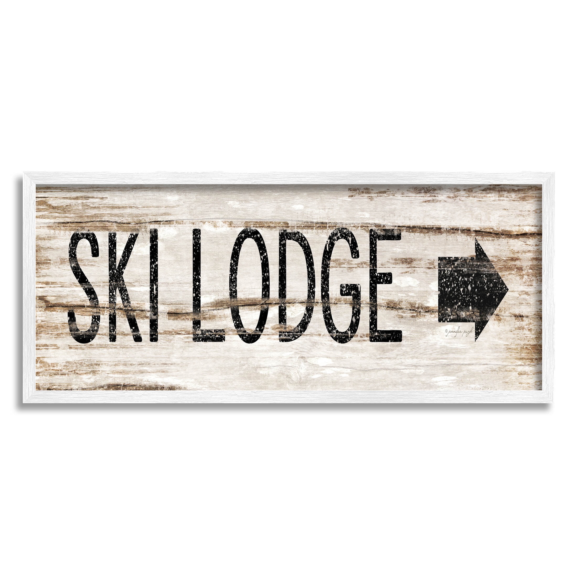 Stupell Industries Ski Lodge Rustic Sign Graphic Art White Framed Art Print Wall Art, Design by Jennifer Pugh