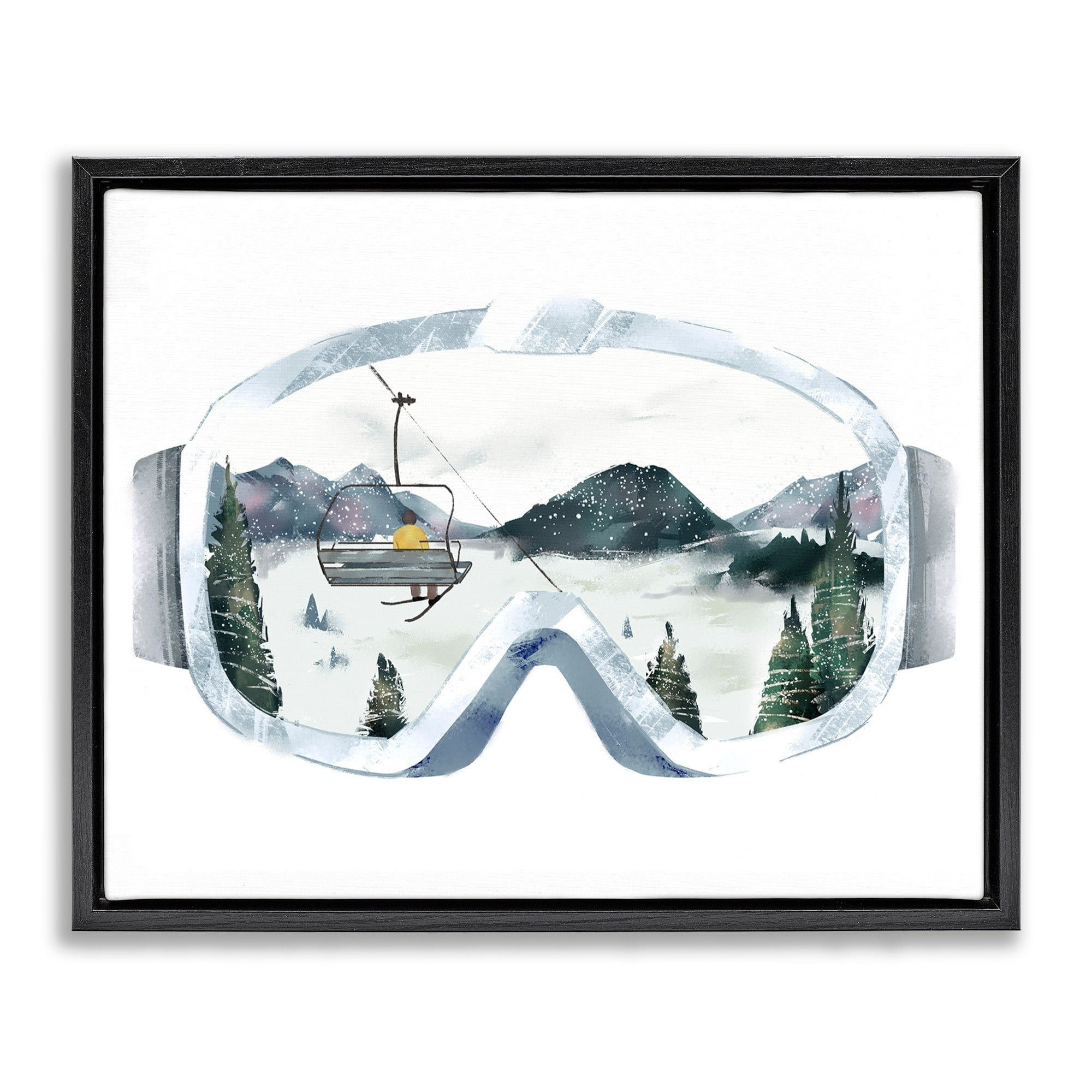 Stupell Industries Ski Mountain Reflection in Sports Goggles Winter Forest Jet Black Framed Floating Canvas Wall Art, 24x30, by Ziwei Li