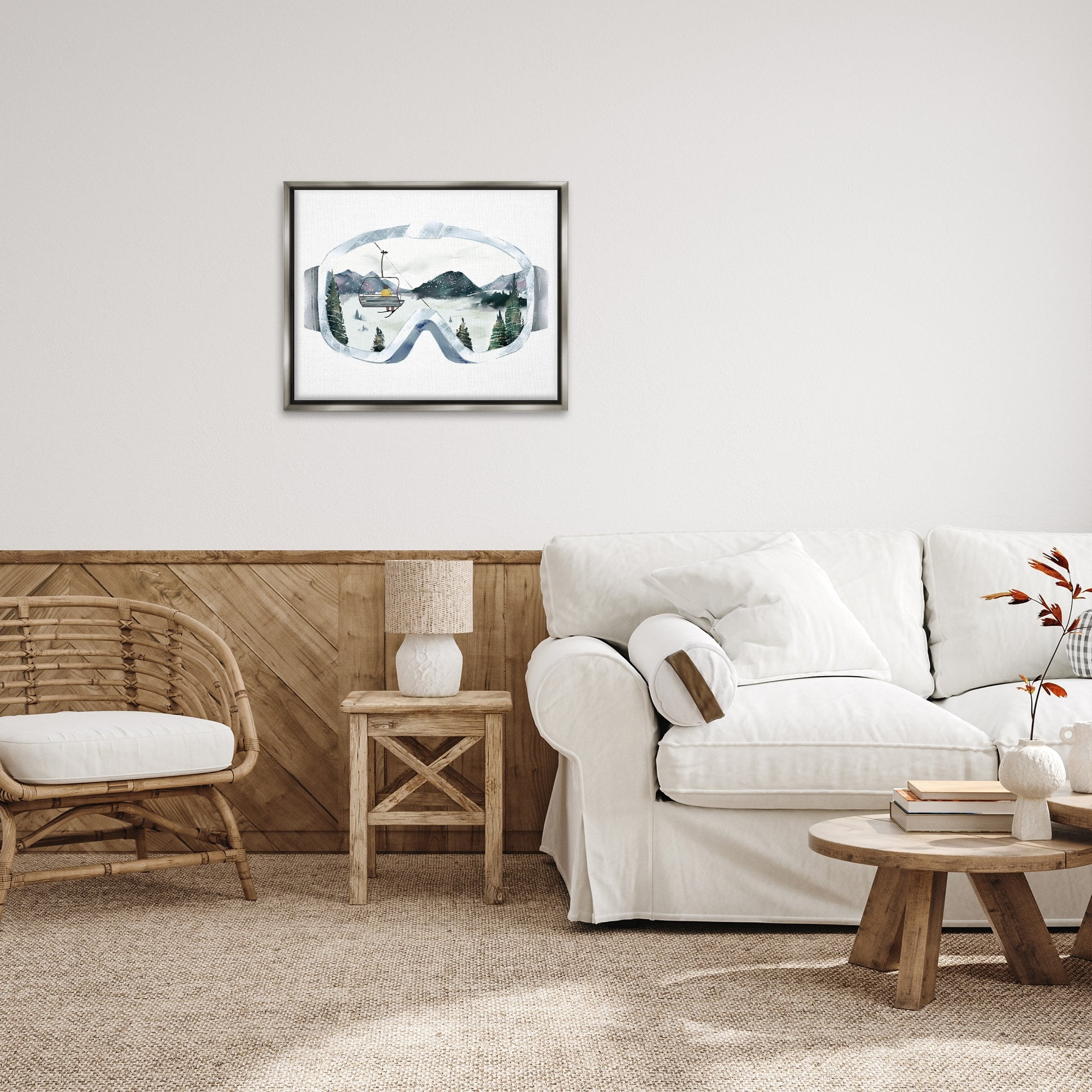 Stupell Industries Ski Mountain Reflection in Sports Goggles Winter Forest Luster Gray Framed Floating Canvas Wall Art, 24x30, by Ziwei Li