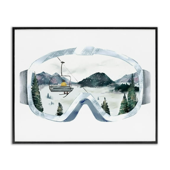 Stupell Industries Ski Mountain Reflection in Sports Goggles Winter Forest Sports Painting Black Framed Art Print Wall Art, 24 x 30