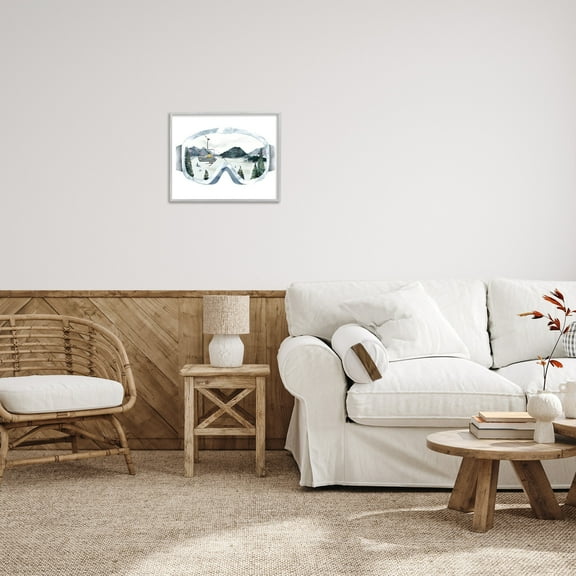 Stupell Industries Ski Mountain Reflection in Sports Goggles Winter Forest Sports Painting Gray Framed Art Print Wall Art, 16 x 20