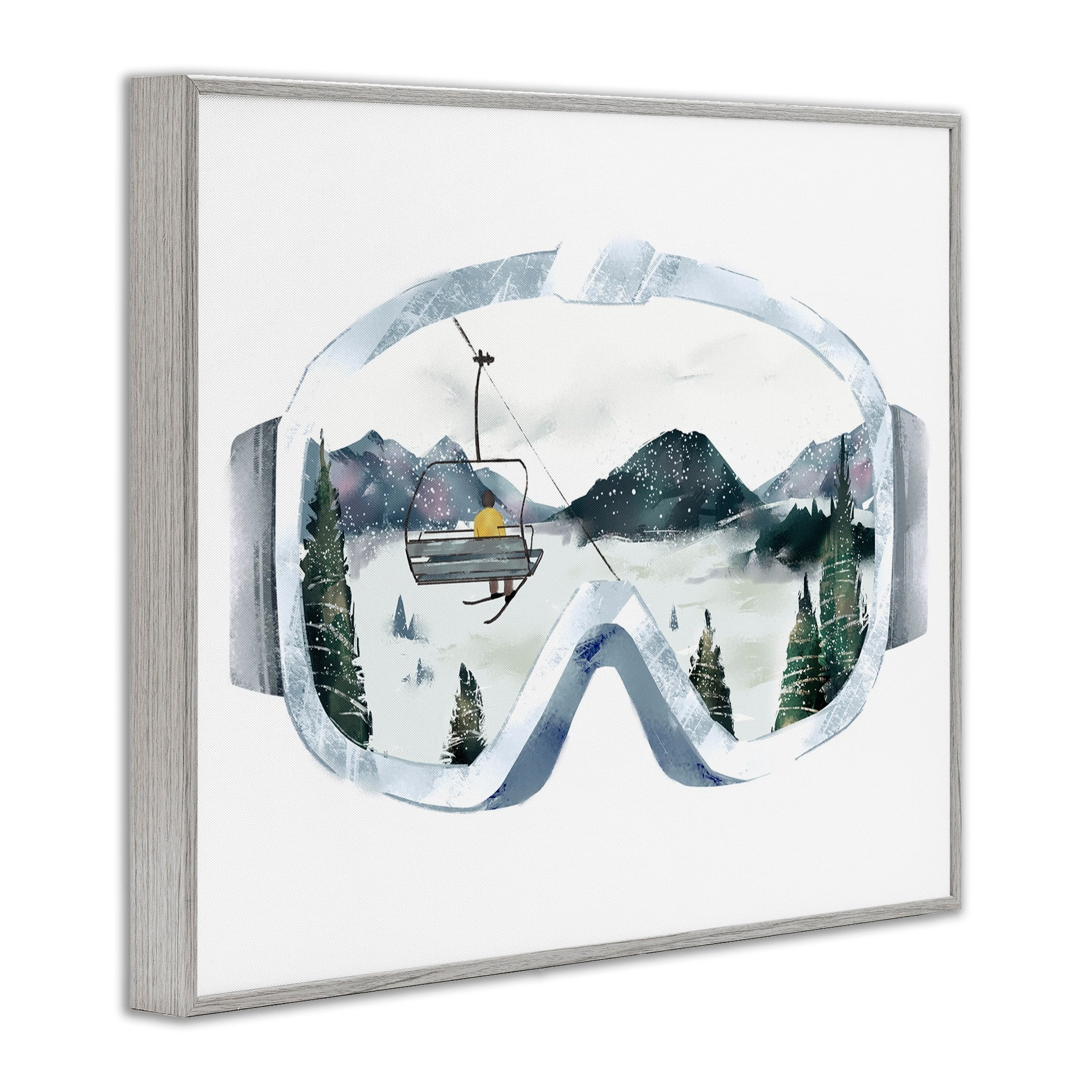 Stupell Industries Ski Mountain Reflection in Sports Goggles Winter Forest Sports Painting Gray Framed Art Print Wall Art, 24 x 30