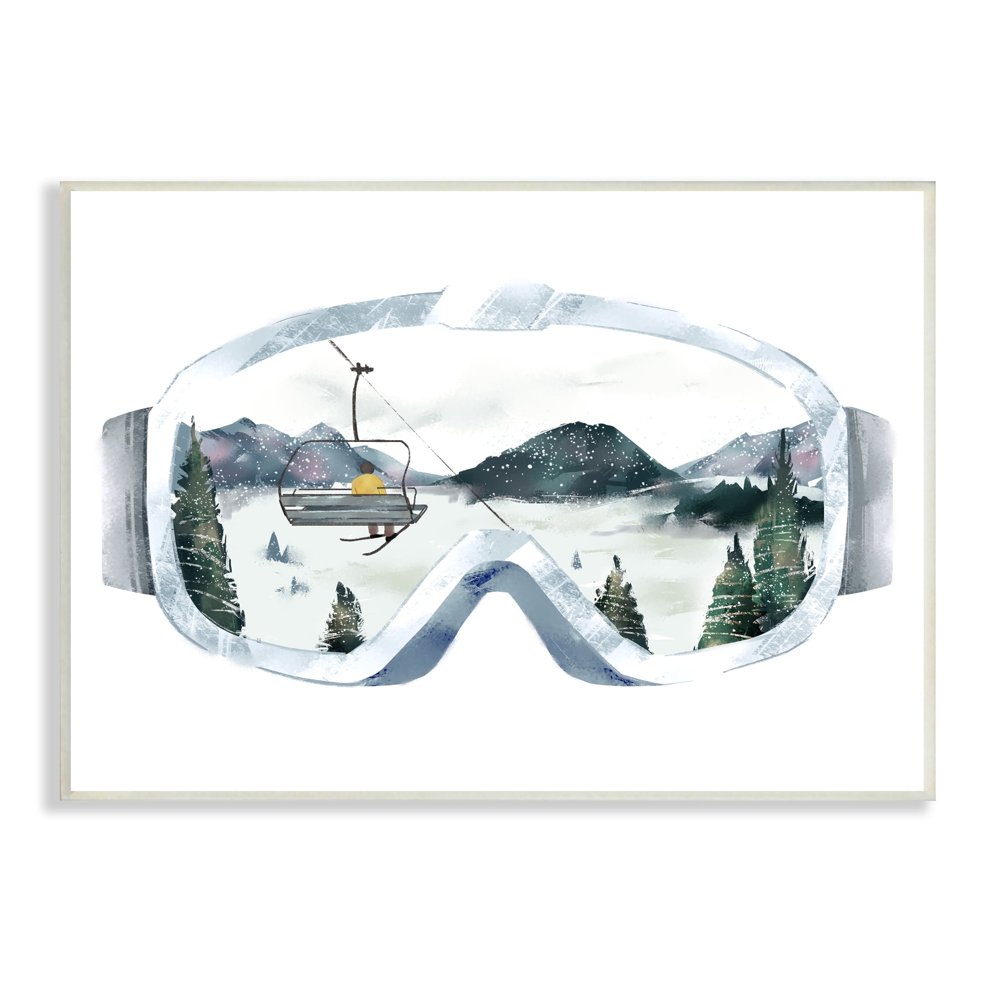 Stupell Industries Ski Mountain Reflection in Sports Goggles Winter Forest Sports Painting Unframed Art Print Wall Art, 10 x 15