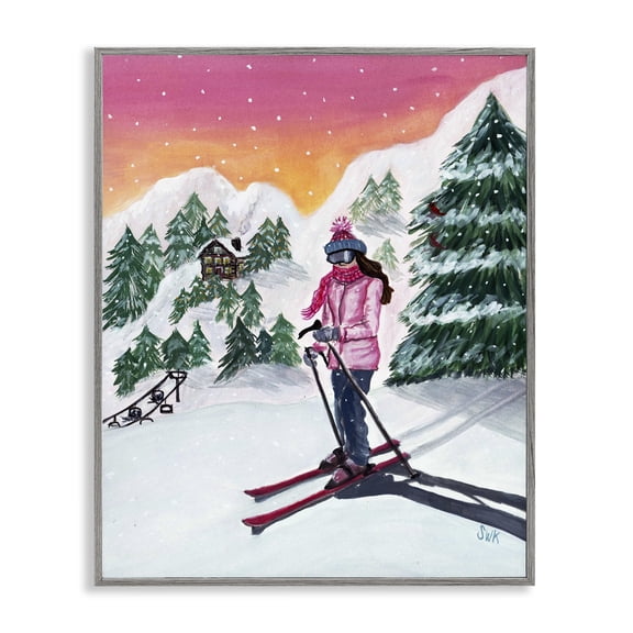 Stupell Industries Ski Mountain Winter Slopes Sports & Sports Teams Painting Gray Framed Art Print Wall Art, 24 x 30