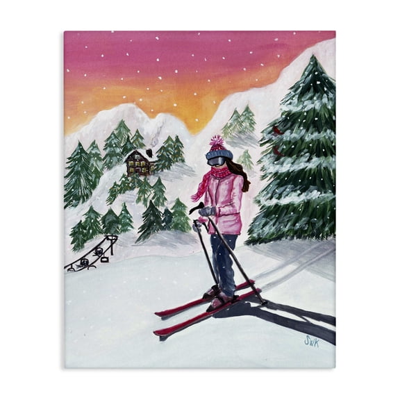 Stupell Industries Ski Mountain Winter Slopes Sports & Sports Teams Painting Wrapped Canvas Canvas Art Print Wall Art, 36 x 48