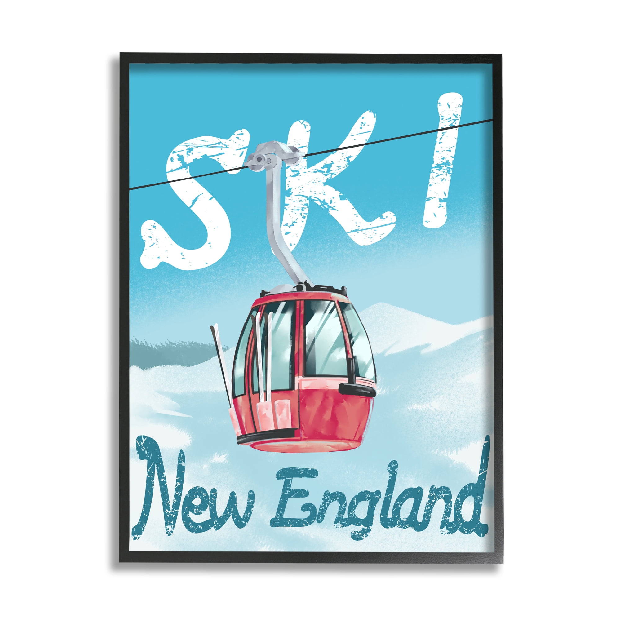 Stupell Industries Ski New England Red Winter Trolly Mountains Sports Painting Black Framed Art Print Wall Art, 16 x 20