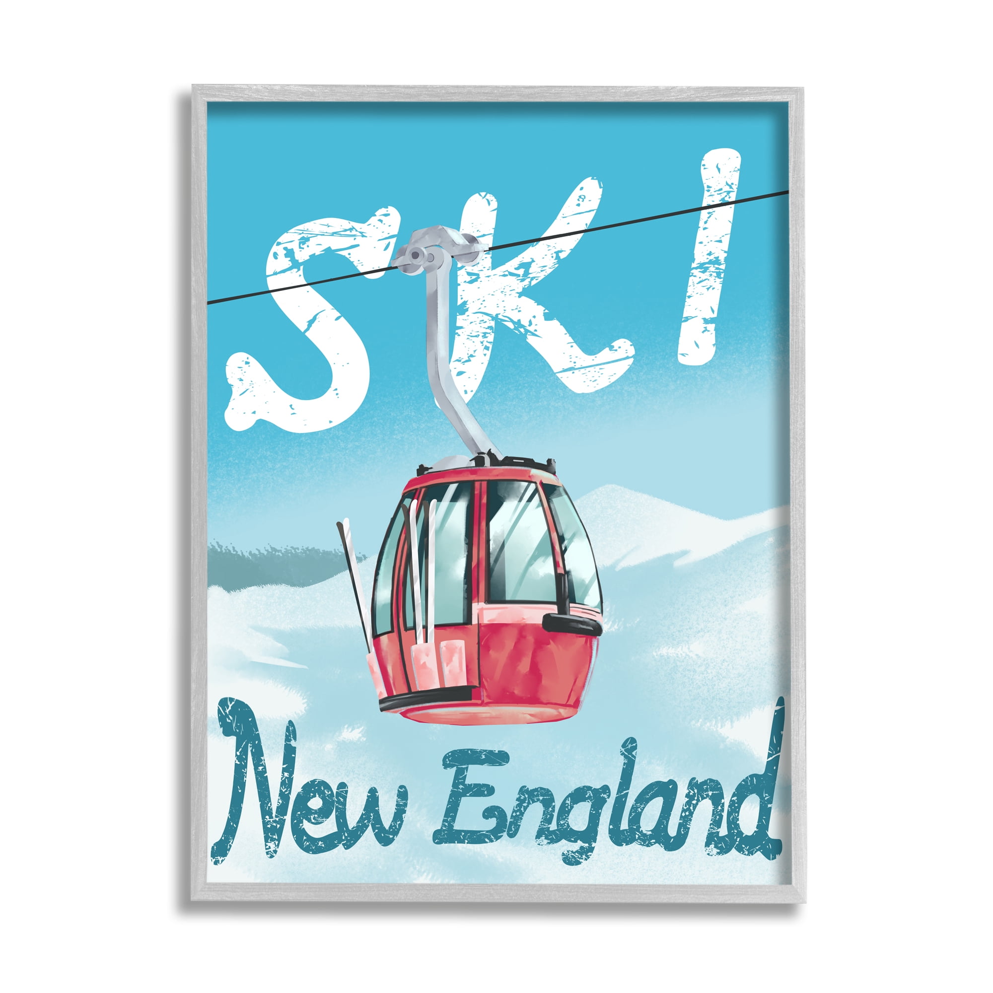 Stupell Industries Ski New England Red Winter Trolly Mountains Sports Painting Gray Framed Art Print Wall Art, 16 x 20