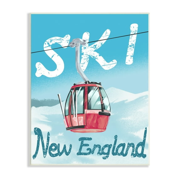 Stupell Industries Ski New England Red Winter Trolly Mountains Sports Painting Unframed Art Print Wall Art, 10 x 15
