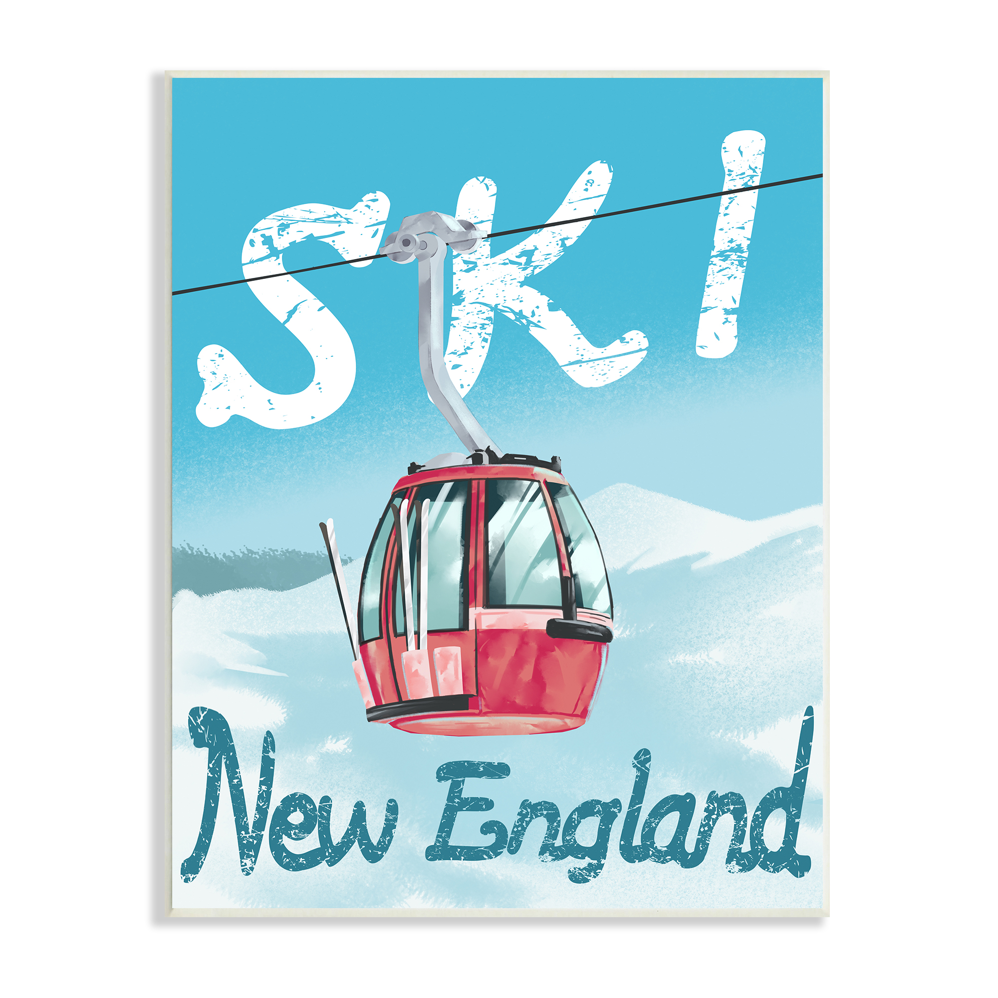 Stupell Industries Ski New England Red Winter Trolly Mountains Sports Painting Unframed Art Print Wall Art, 13 x 19