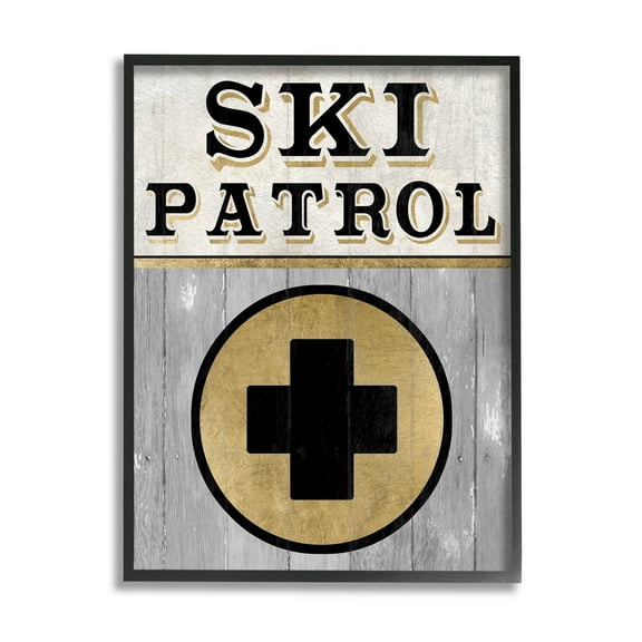 Stupell Industries Ski Patrol Medical Skiing Graphic Art Black Framed Art Print Wall Art, Design by Livi Finn