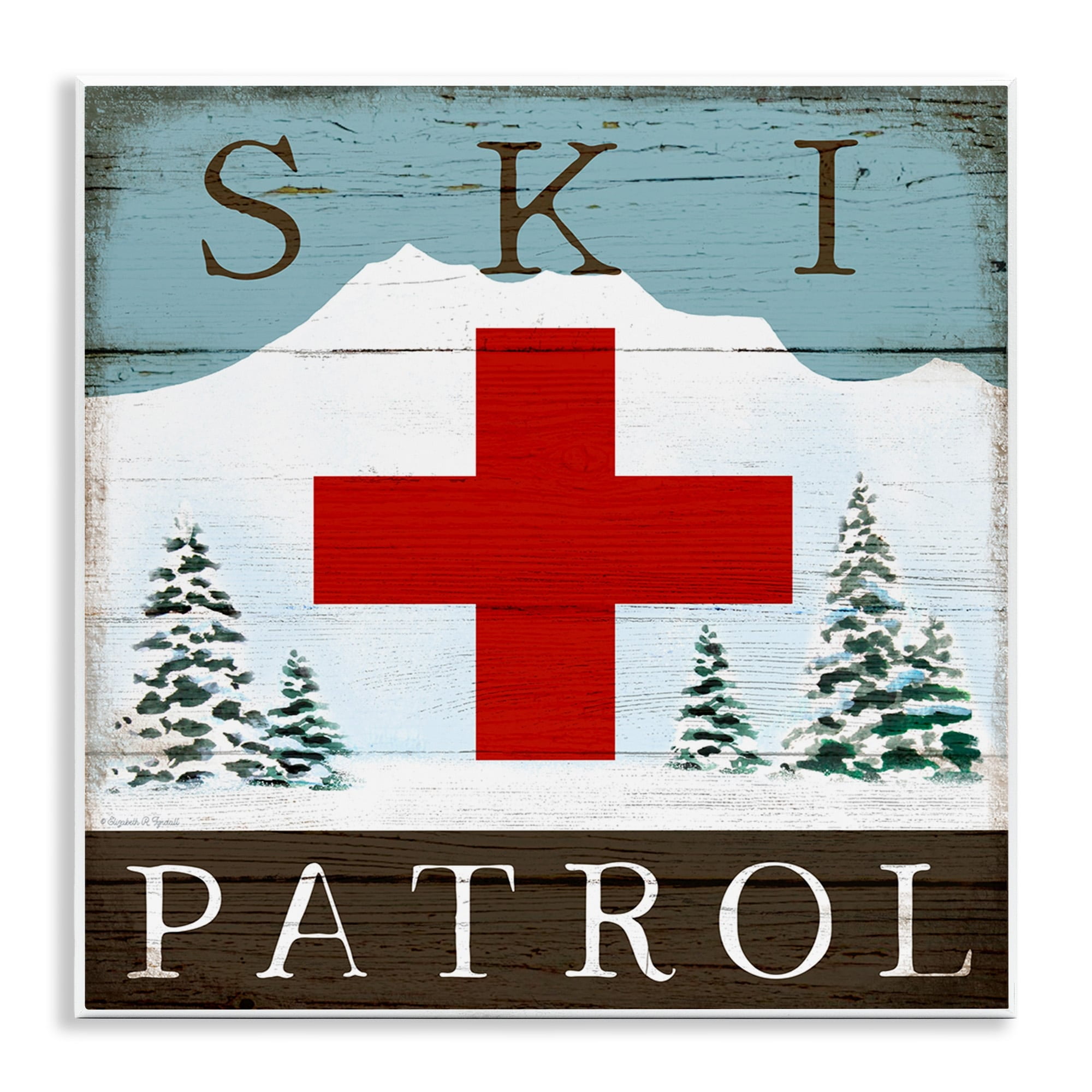 Rustic Ski Patrol Cabin Sign with Red Cross, 12 x 12