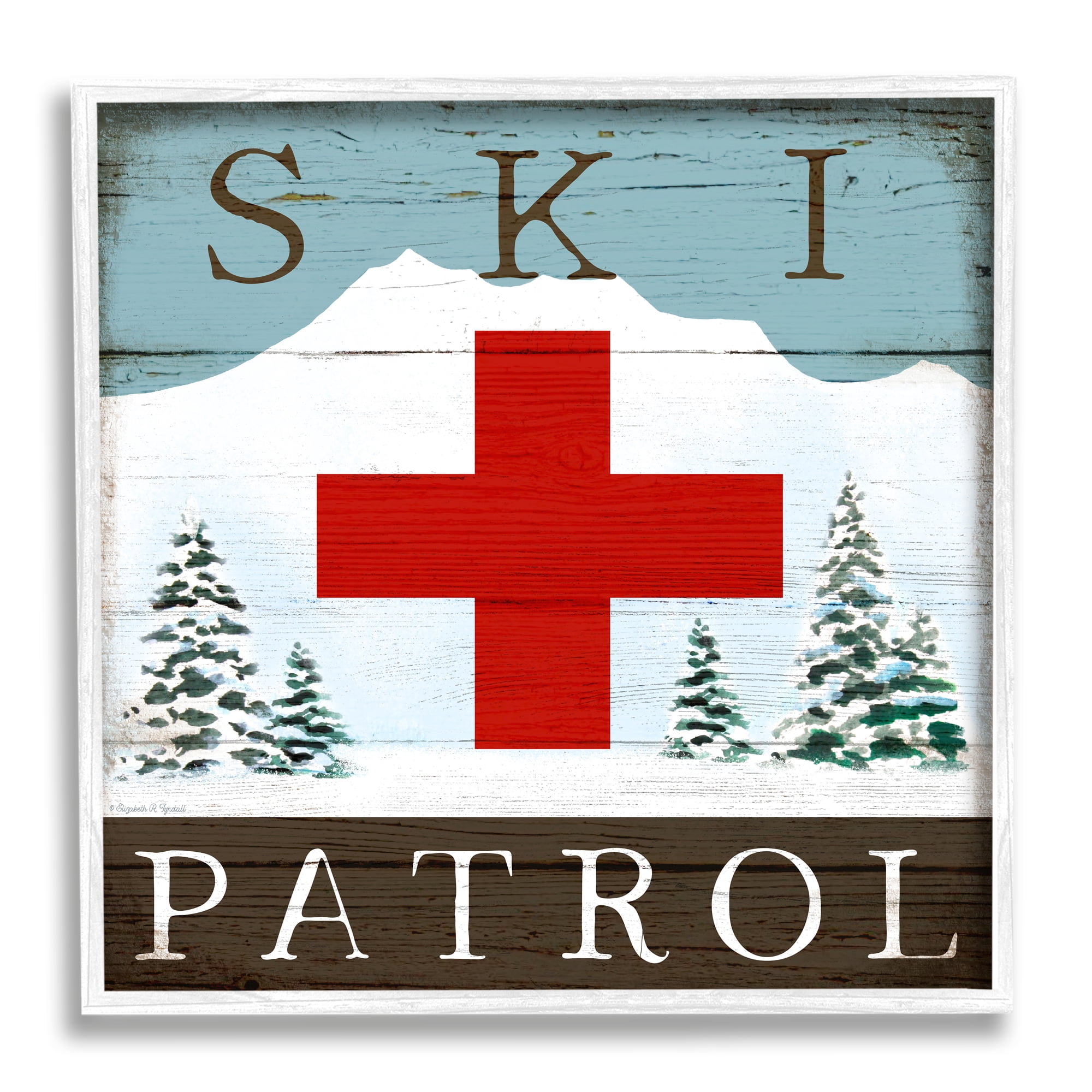 Stupell Industries Ski Patrol Rustic Cabin Sign Snowy Forest Mountain, 12 x 12, Design by Elizabeth Tyndall