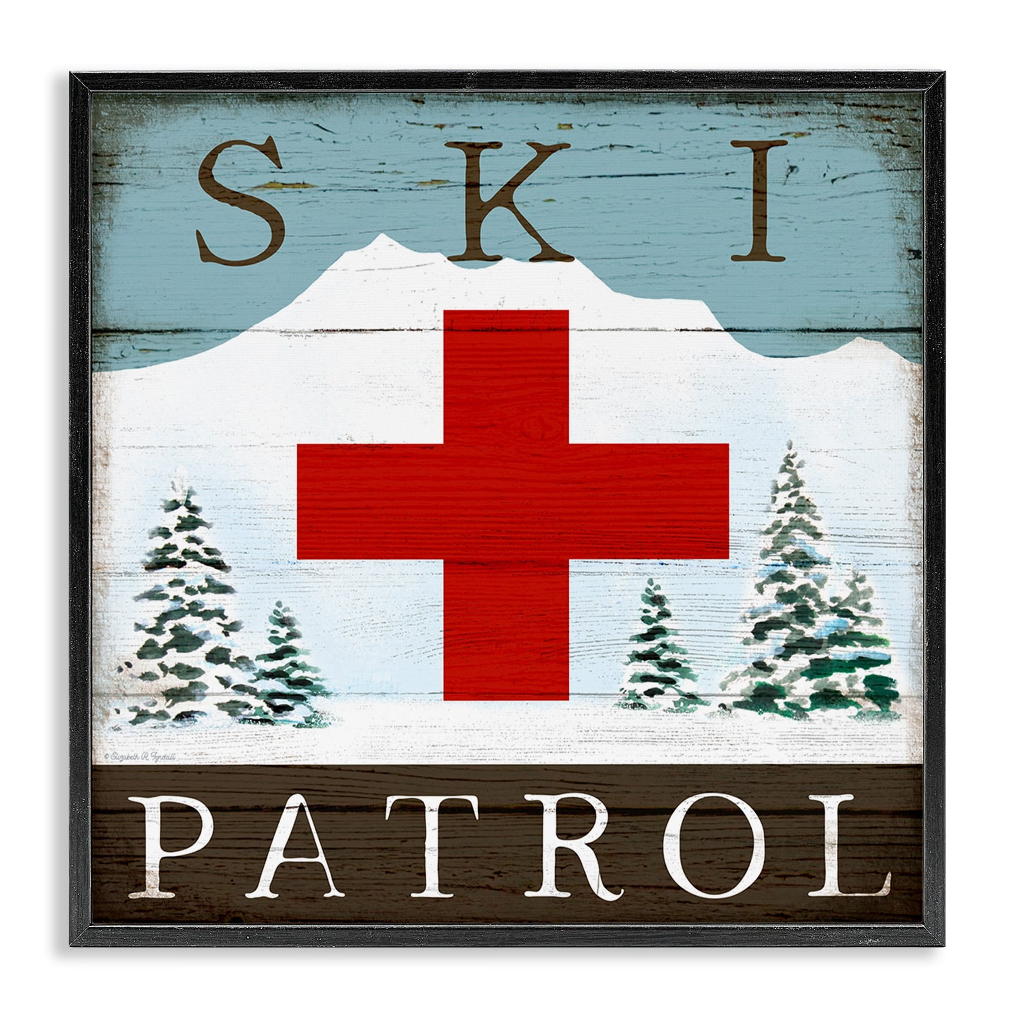 Stupell Industries Ski Patrol Rustic Cabin Sign Snowy Forest Mountain, 17 x 17, Design by Elizabeth Tyndall