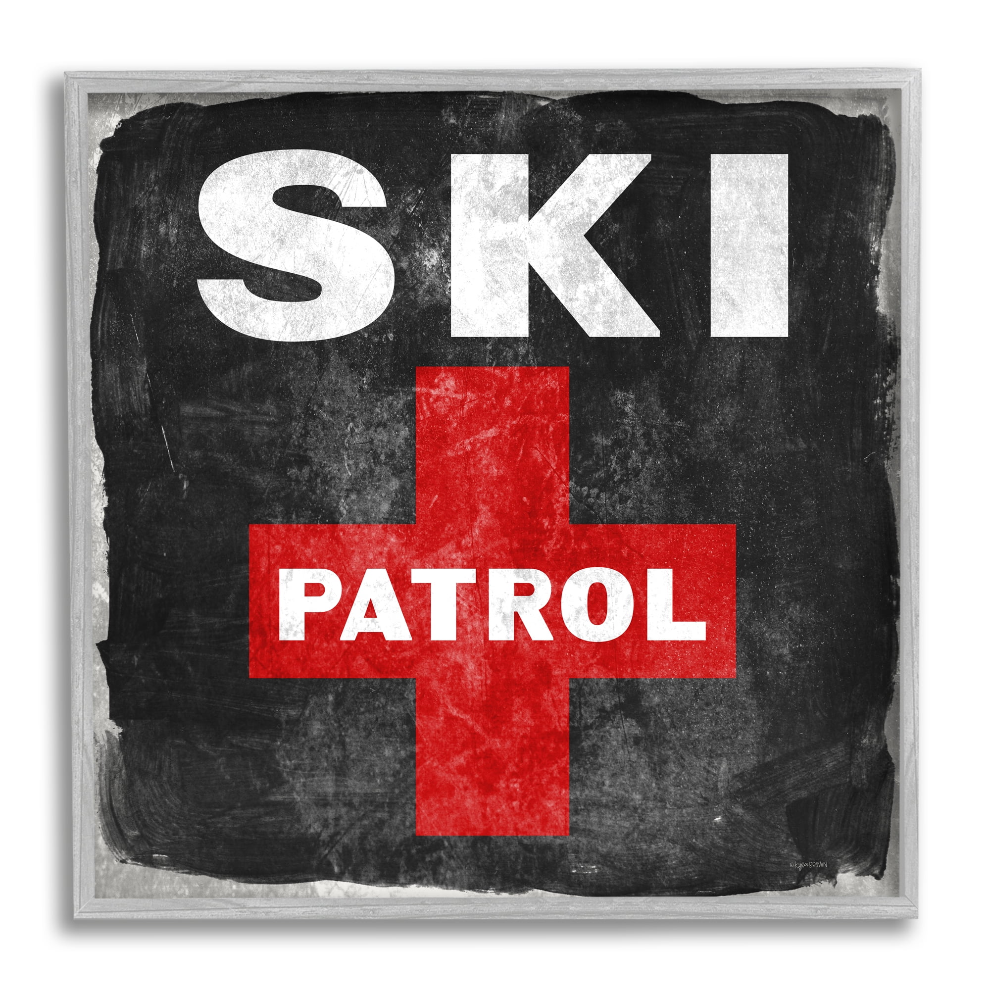 Stupell Industries Ski Patrol Sign Red Cross Symbol Rustic Black, 12 x 12, Design by Kyra Brown