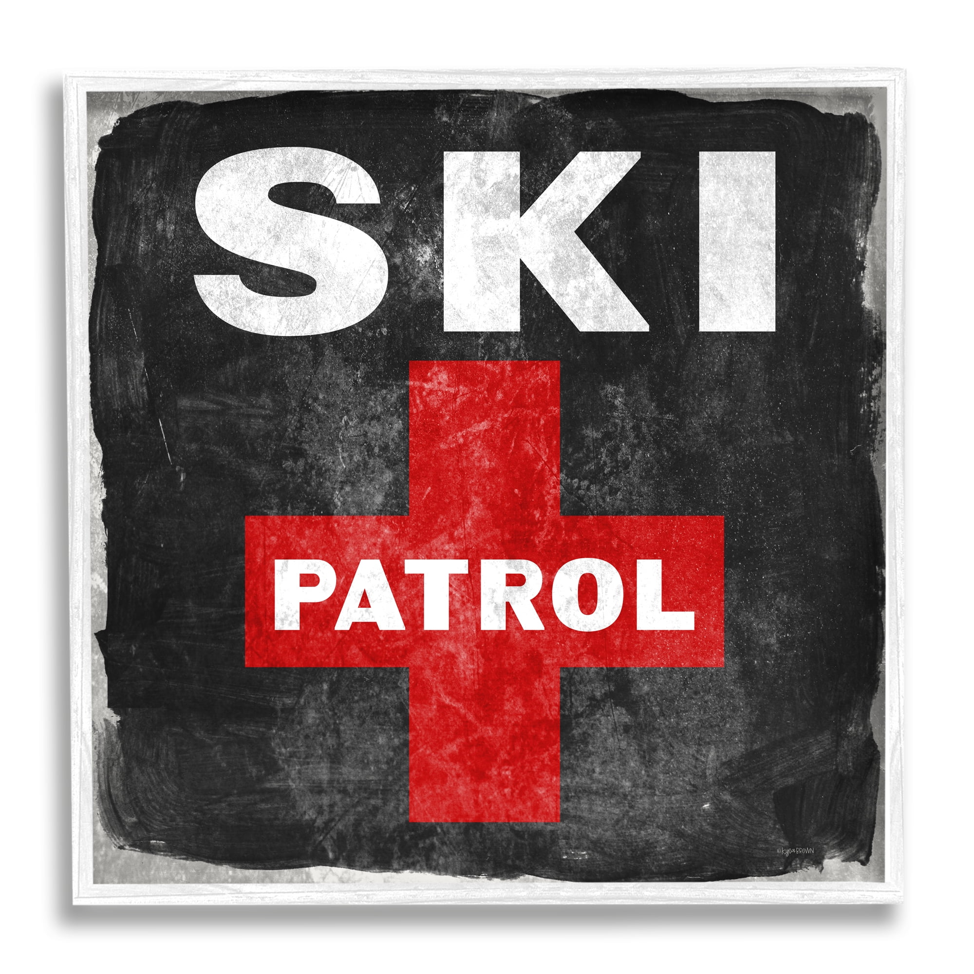 Stupell Industries Ski Patrol Sign Red Cross Symbol Rustic Black, 12 x 12, Design by Kyra Brown