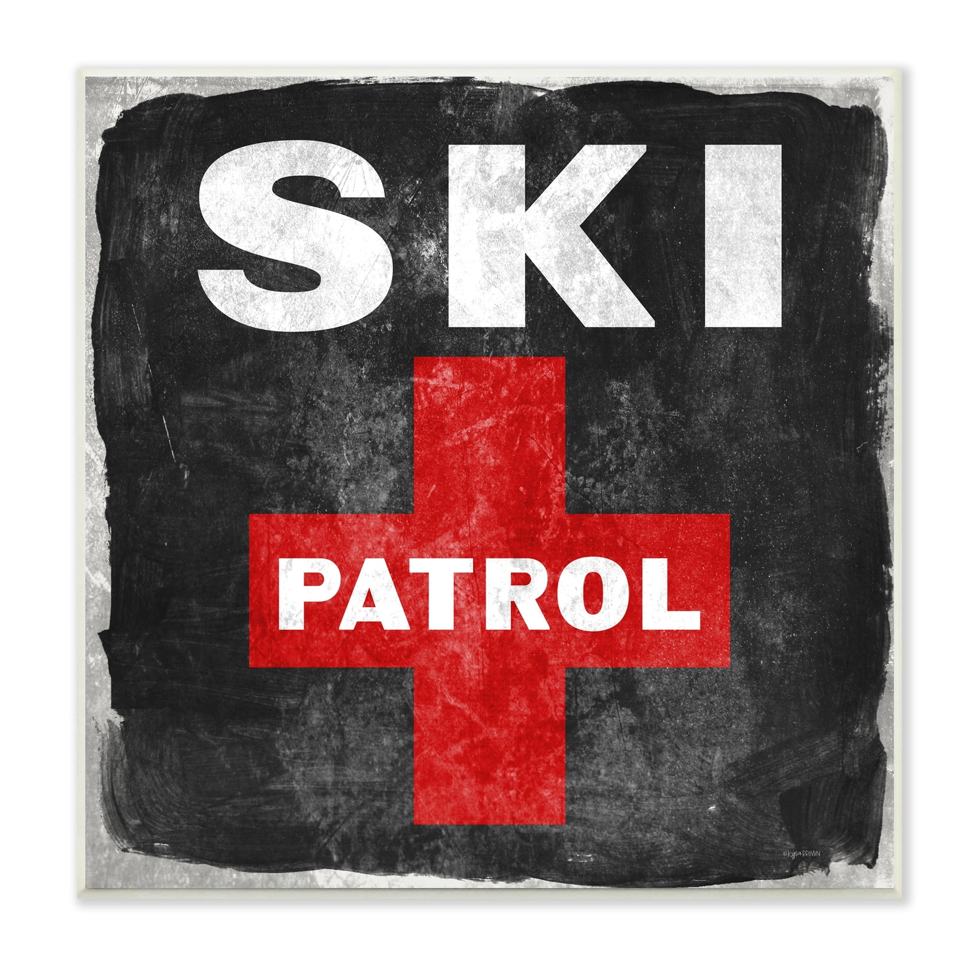 Stupell Industries Ski Patrol Sign Red Cross Symbol Rustic Black, 12 x 12, Design by Kyra Brown