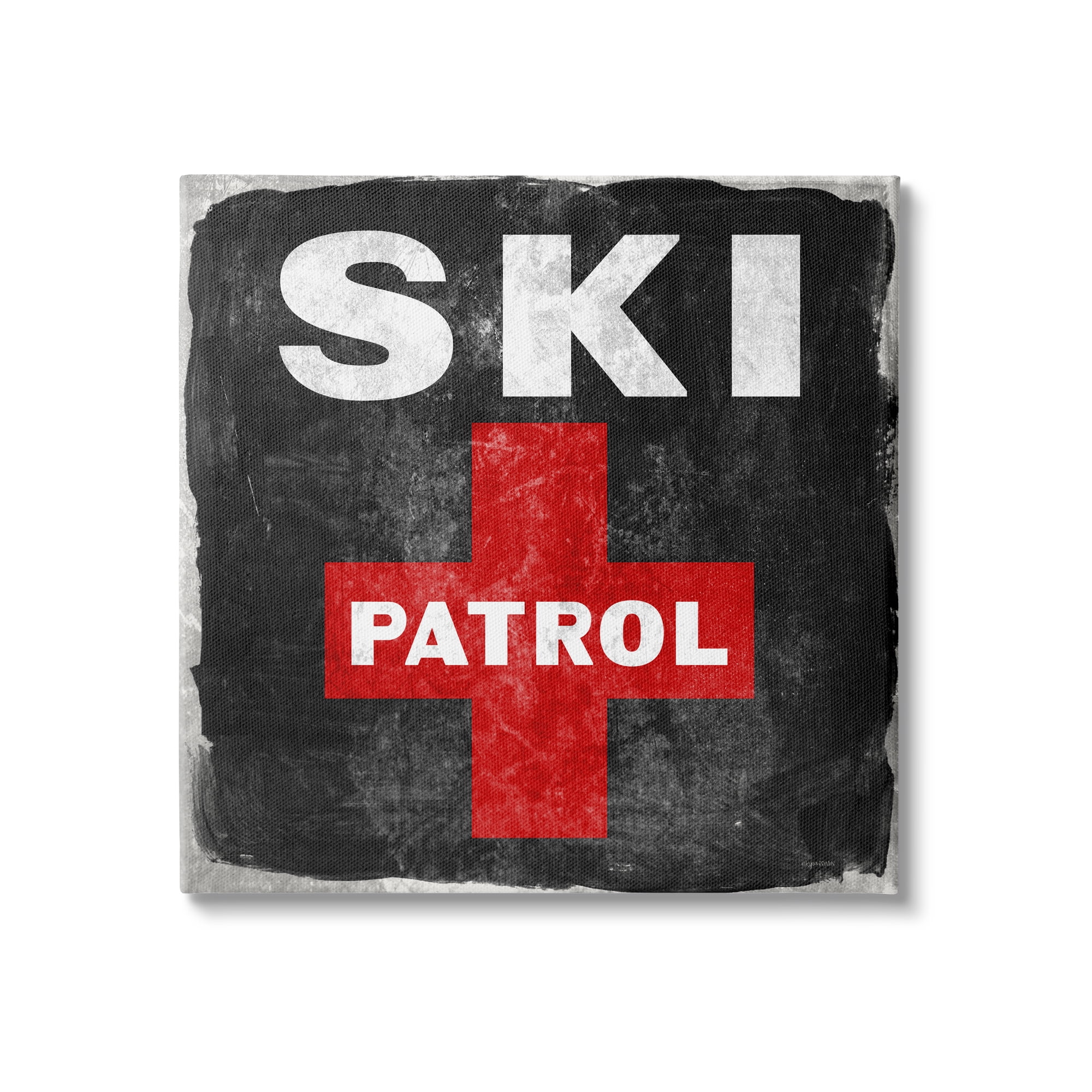 Stupell Industries Ski Patrol Sign Red Cross Symbol Rustic Black, 24 x 24, Design by Kyra Brown