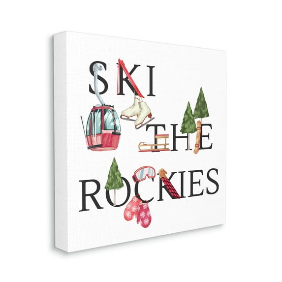 Stupell Industries Ski The Rockies Winter Seasonal Sports Phrase Sports Painting Gallery Wrapped Canvas Print Wall Art, 36 x 36