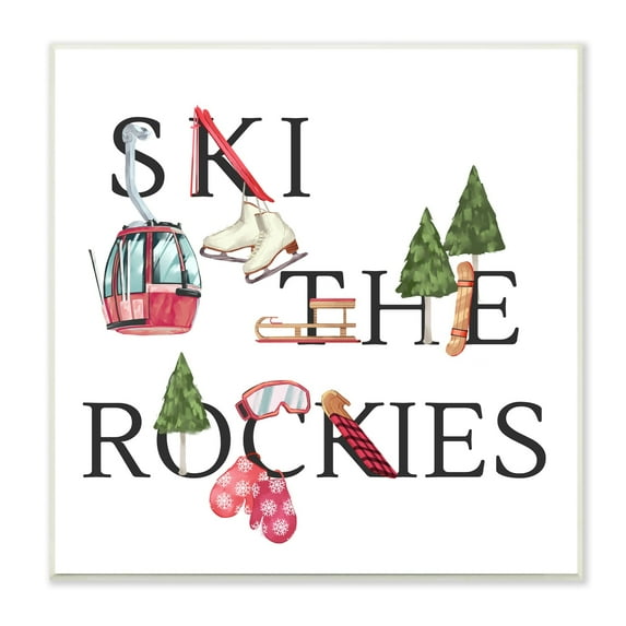 Stupell Industries Ski The Rockies Winter Seasonal Sports Phrase Sports Painting Unframed Art Print Wall Art, 12 x 12