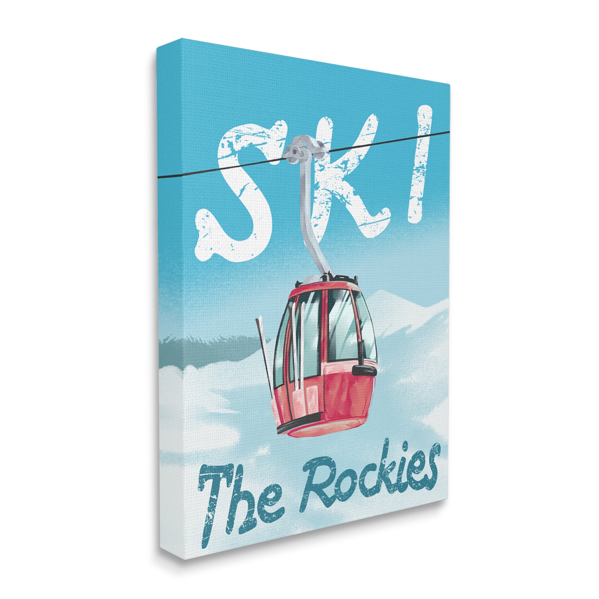 Stupell Industries Ski Trolly The Rocky Mountains Winter Blue Sports Painting Gallery Wrapped Canvas Print Wall Art, 36 x 48