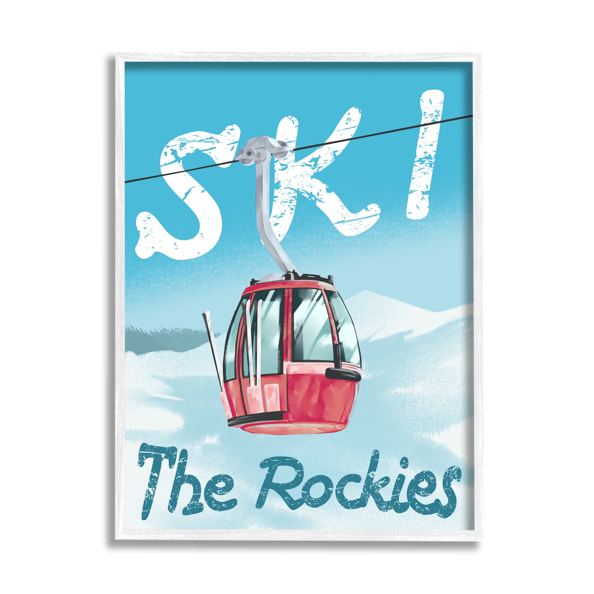 Stupell Industries Ski Trolly The Rocky Mountains Winter Blue Sports Painting White Framed Art Print Wall Art, 11 x 14