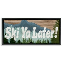 Stupell Industries Ski Ya Later Sports Pun Rustic Mountain Forest Sports Painting Black Floater Framed Canvas Art Print Wall Art, 25 x 11