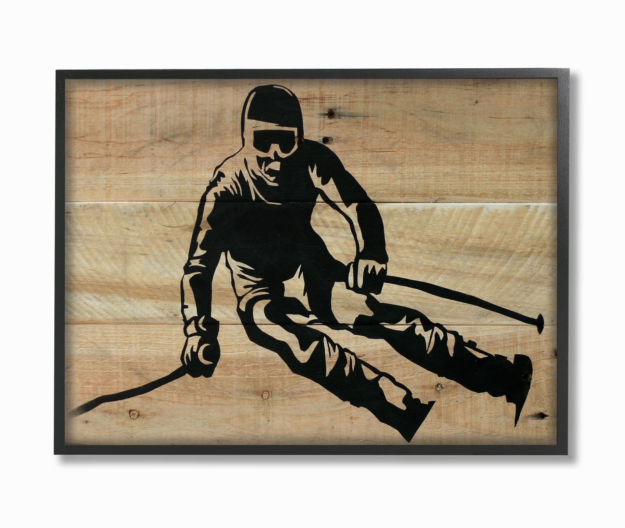 Stupell Industries Skier Decal Wood Front Oversized Framed Giclee Texturized Art, 16 x 1.5 x 20