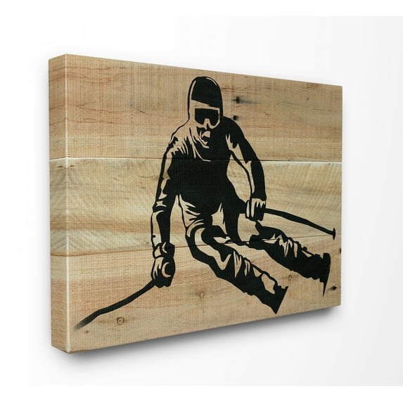 Stupell Industries Skier Decal Wood Front Oversized Stretched Canvas Wall Art, 24 x 1.5 x 30