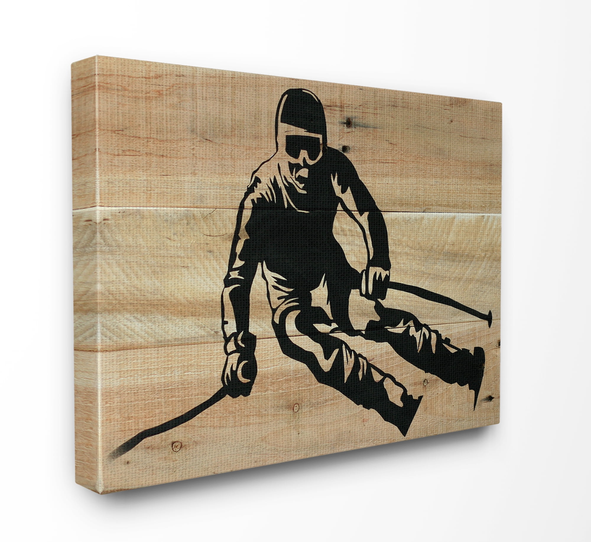 Stupell Industries Skier Decal Wood Front Stretched Canvas Wall Art, 16 x 1.5 x 20