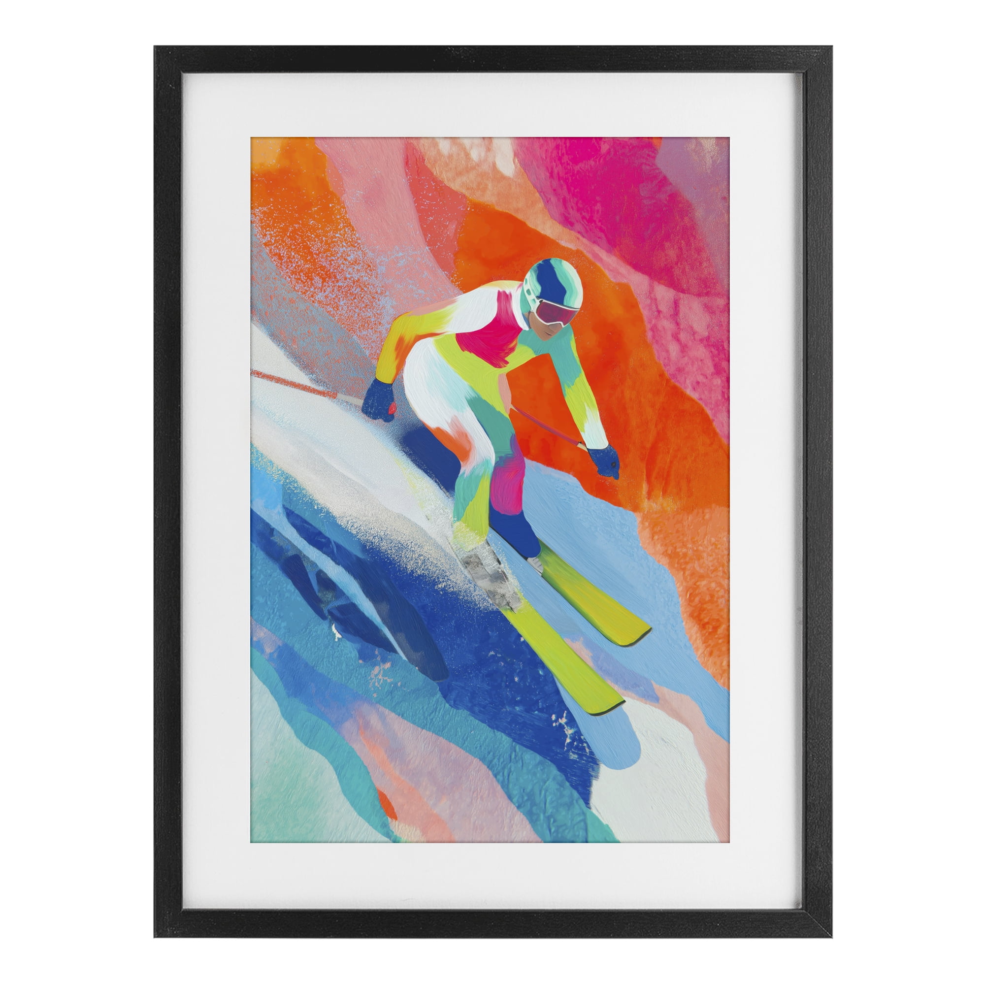 Stupell Industries Skiing Down Neon Slopes Black Framed Print Under Glass, design by Chromatic Storm Studio