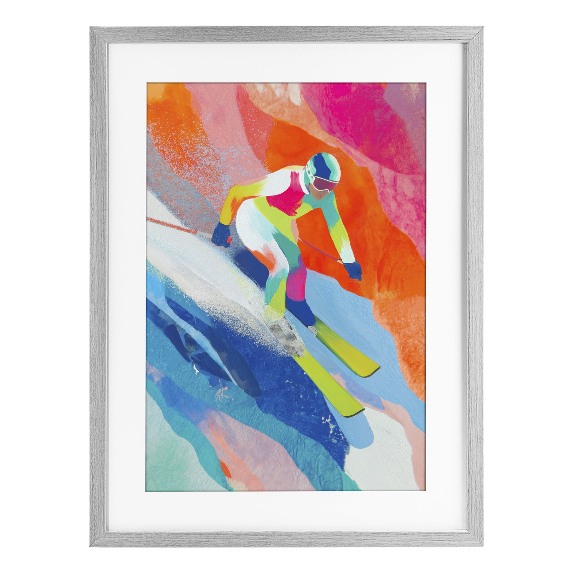 Stupell Industries Skiing Down Neon Slopes Gray Framed Print Under Glass, design by Chromatic Storm Studio