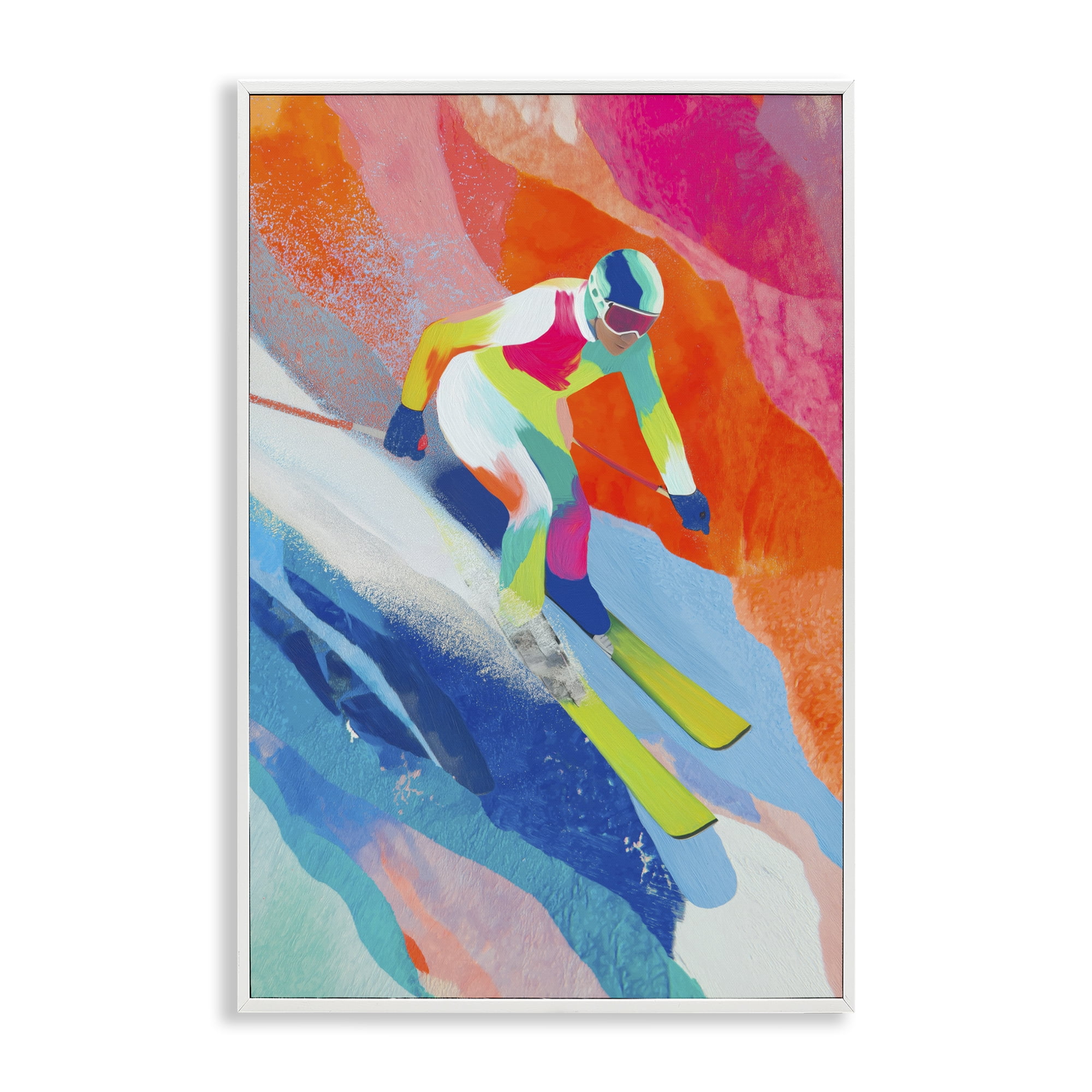 Stupell Industries Skiing Down Neon Slopes White Framed Giclee Art, design by Chromatic Storm Studio