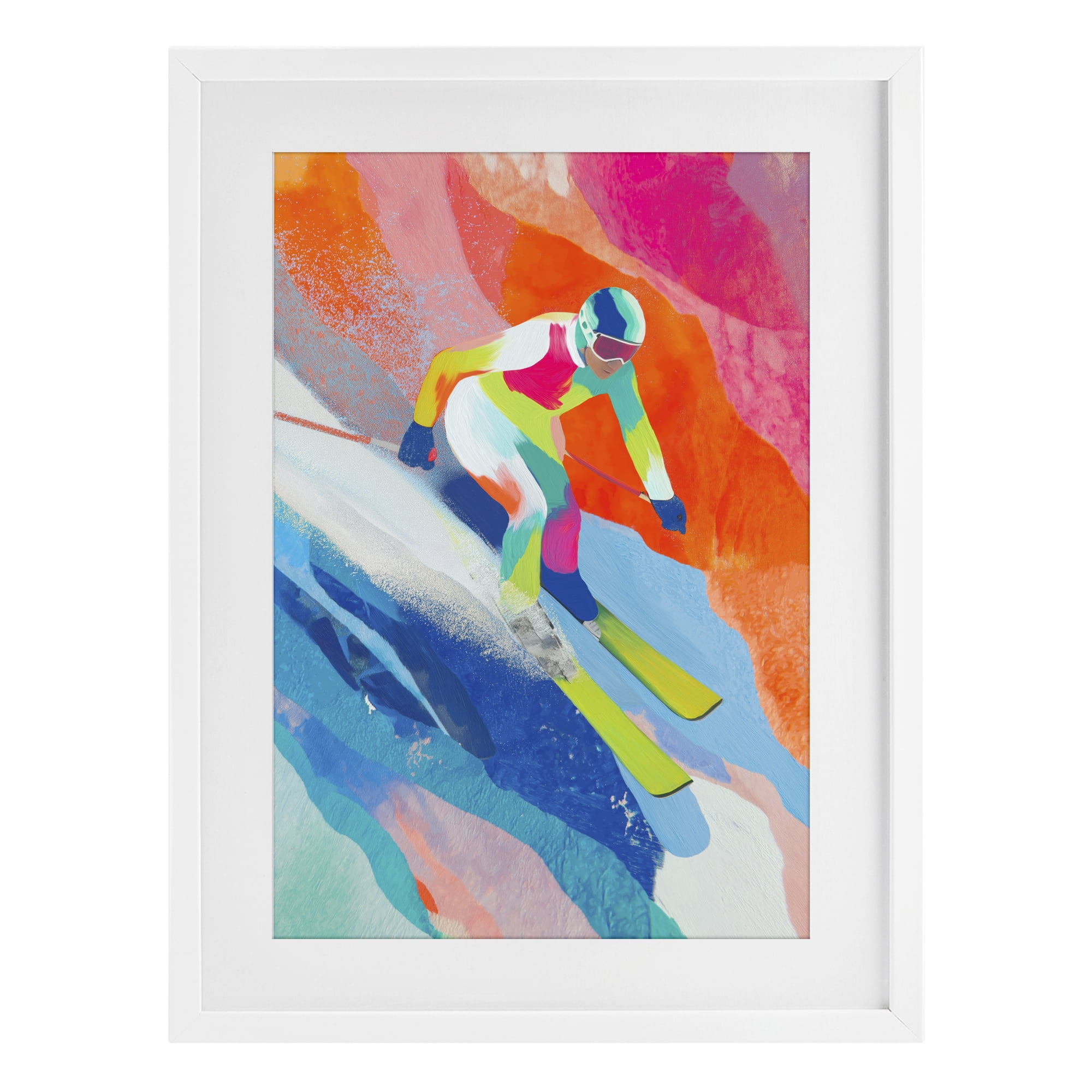 Stupell Industries Skiing Down Neon Slopes White Framed Print Under Glass, design by Chromatic Storm Studio