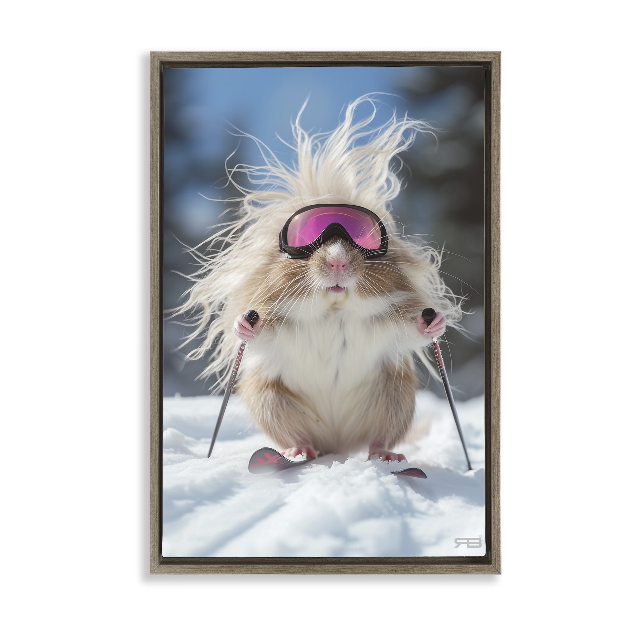 Stupell Industries Skiing Guinea Pig Animals & Insects Painting Brown Floater Framed Canvas Art Print Wall Art, 21 x 31
