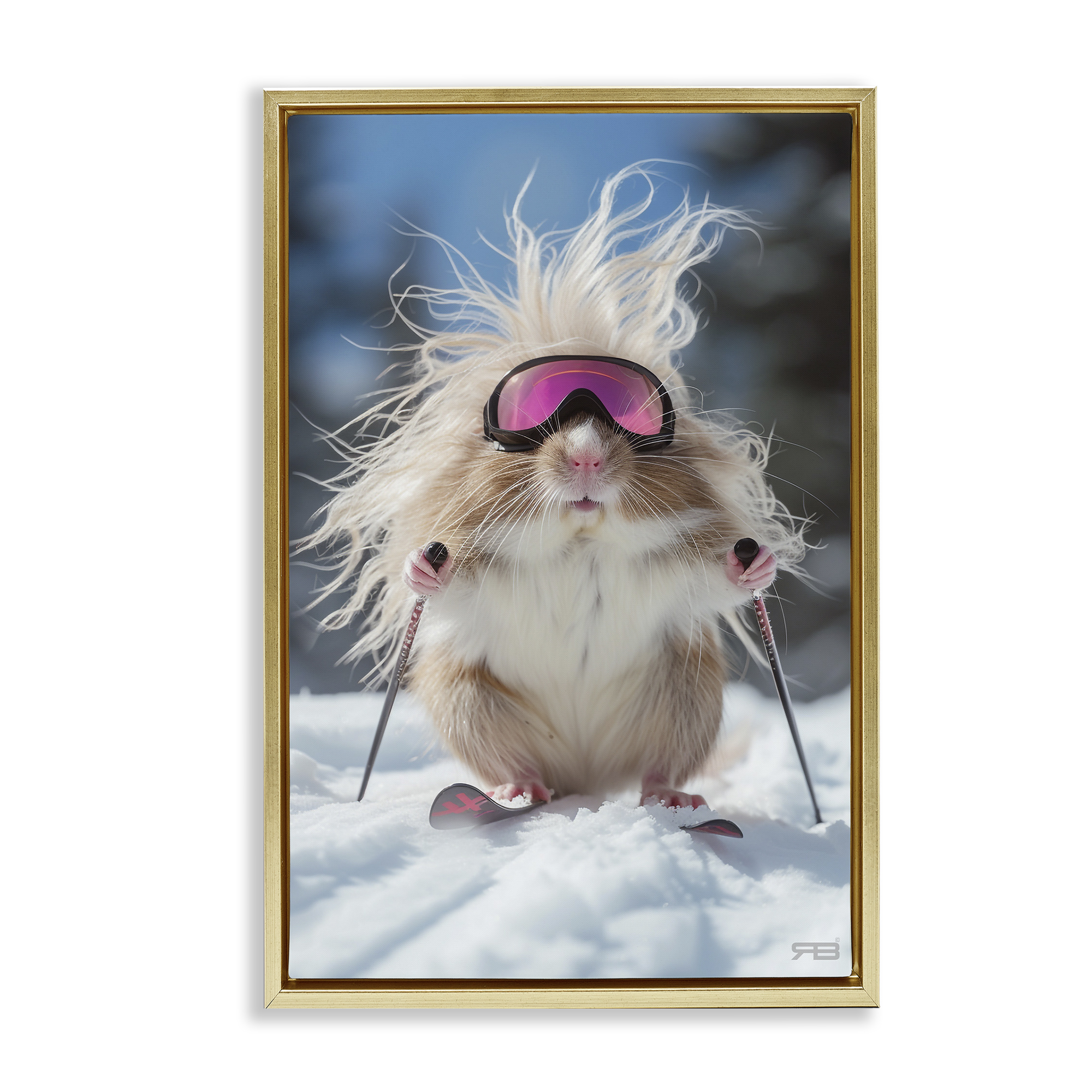 Stupell Industries Skiing Guinea Pig Animals & Insects Painting Gold Floater Framed Canvas Art Print Wall Art, 21 x 31