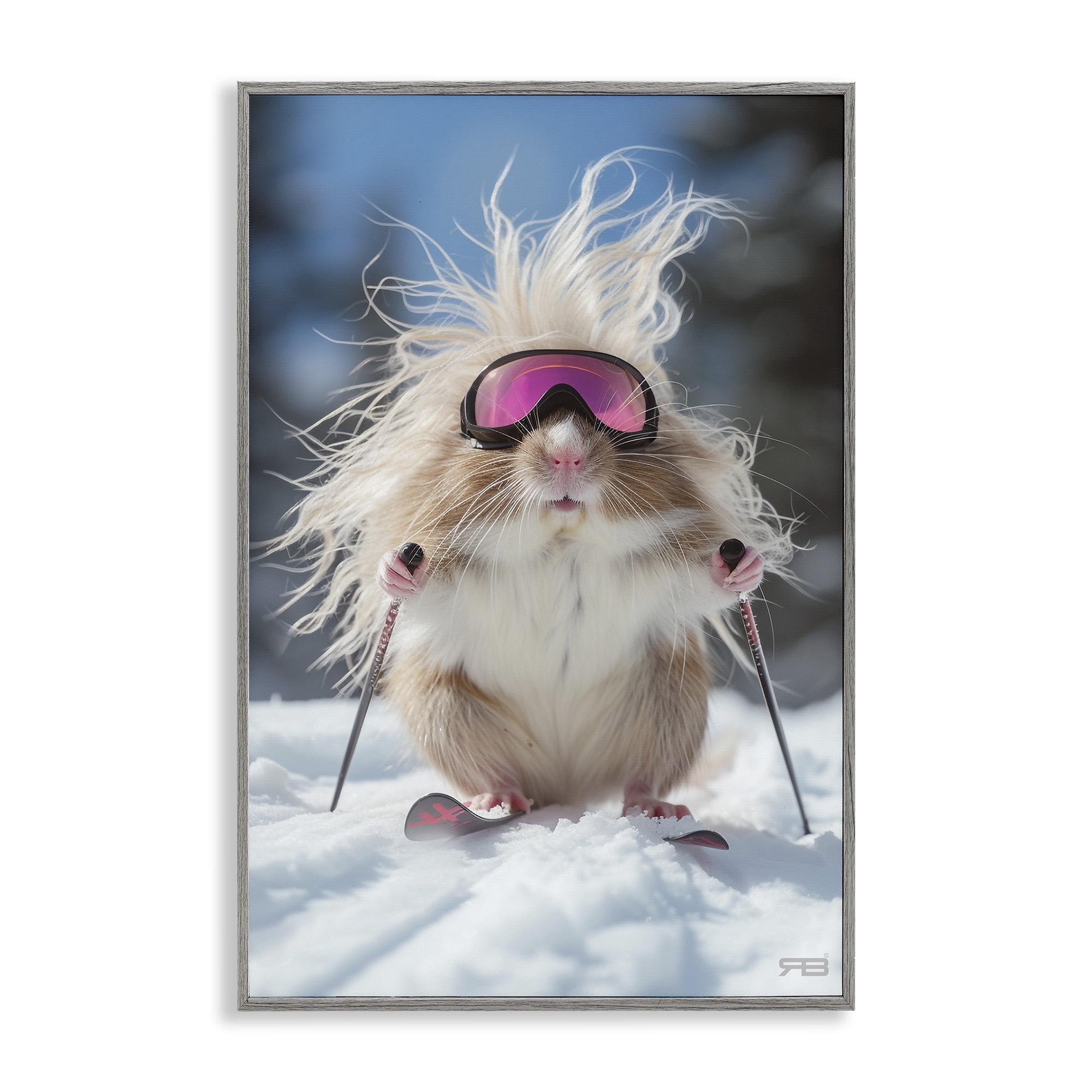 Stupell Industries Skiing Guinea Pig Animals & Insects Painting Gray Framed Art Print Wall Art, 20 x 30