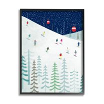 Stupell Industries Skiing Night Sky Winter Slopes Holiday Painting Black Framed Art Print Wall Art